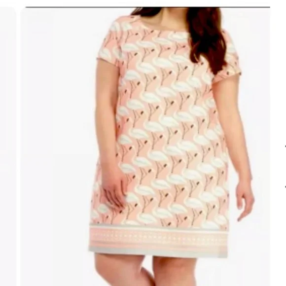 🦩Julian Taylor, FLAMINGOS,Sheath Dress, Print Pink Flamingo, Stretch, Size 18W - Picture 10 of 11